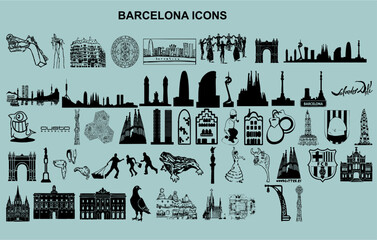 Set of Barcelona icons - obrazy, fototapety, plakaty