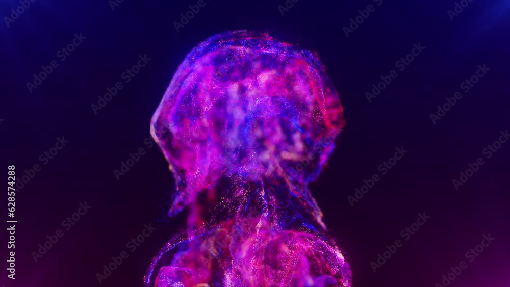 Poster abstract particles background. vivid color fluid particles. motion design background shining neon pa