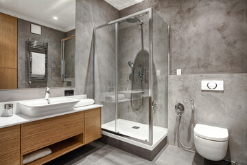 modern design in bathroom with toilet and wash bowl