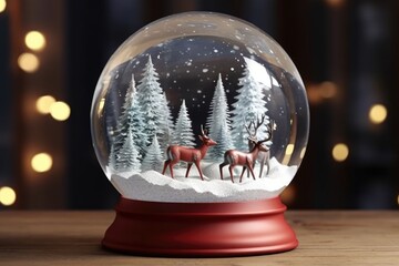 Fototapeta na wymiar snow globe on wooden table with blurred background, Generative AI