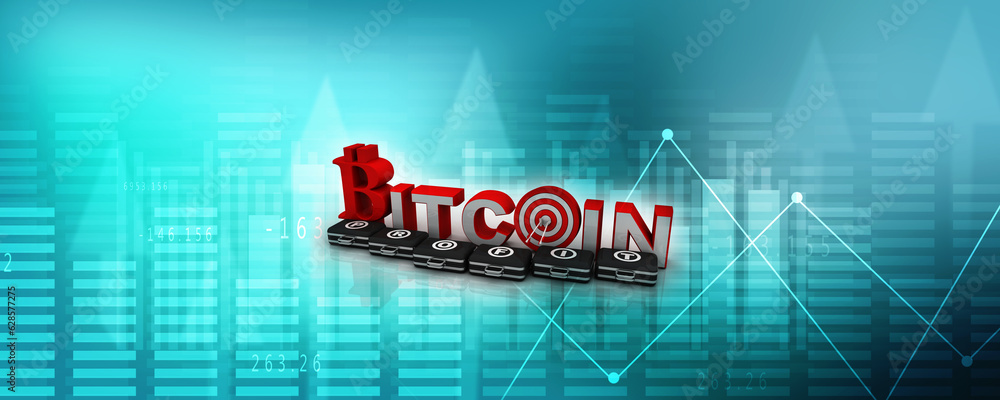 Poster 3d rendering bitcoin sign with target