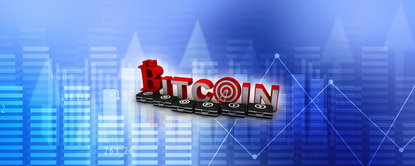 3d rendering bitcoin sign with target