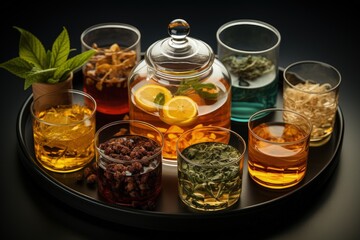 Tea is a beverage obtained by boiling, brewing, infusing the leaf of a tea bush. Black green floral herbal. Leisure, health properties, therapeutic midditya. Fruity berry. Organic refreshing drink.