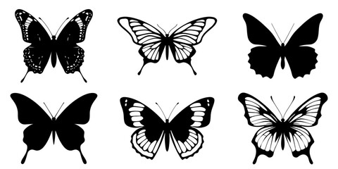 Butterfly logo icons set. Butterfly black icons in flat style. Butterfly image isolated.