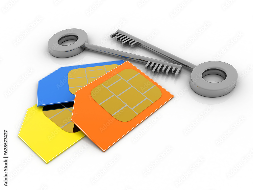 Poster 3d render sim card with key