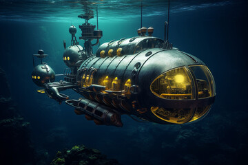 steampunk submarine - obrazy, fototapety, plakaty