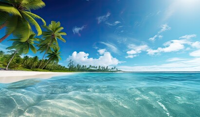 Obraz na płótnie Canvas Beautiful sandy beach with blur sky and tree summer. Created with Generative AI technology.