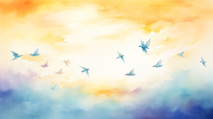 watercolor_simple_birds_flying_on_the_sunnie_sky