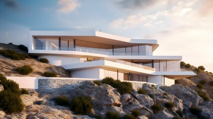 AI generated digital art of a luxurious villa on top of a hill in Crete,Greece