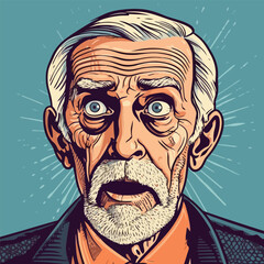 Face of an admiring or surprised old man. Retro pop art comic style
