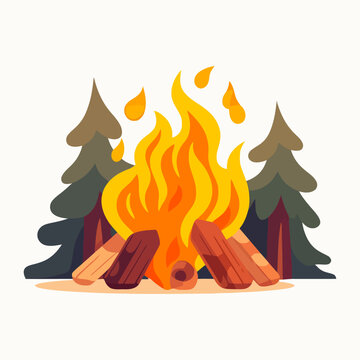 Bonfire image. Cute cartoon image of bonfire. Vector illustration.