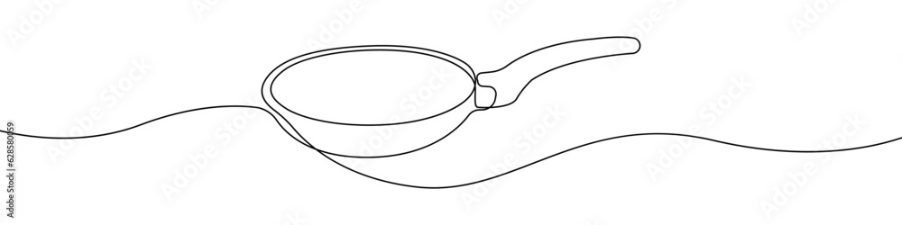 Poster Frying pan icon line continuous drawing vector. One line Frying pan icon vector background. Frying pan icon. Continuous outline of a Frying pan icon.