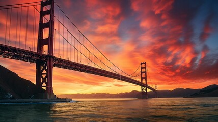 Aerial View of the Golden Gate Bridge at Sunset
