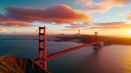Aerial View of the Golden Gate Bridge at Sunset