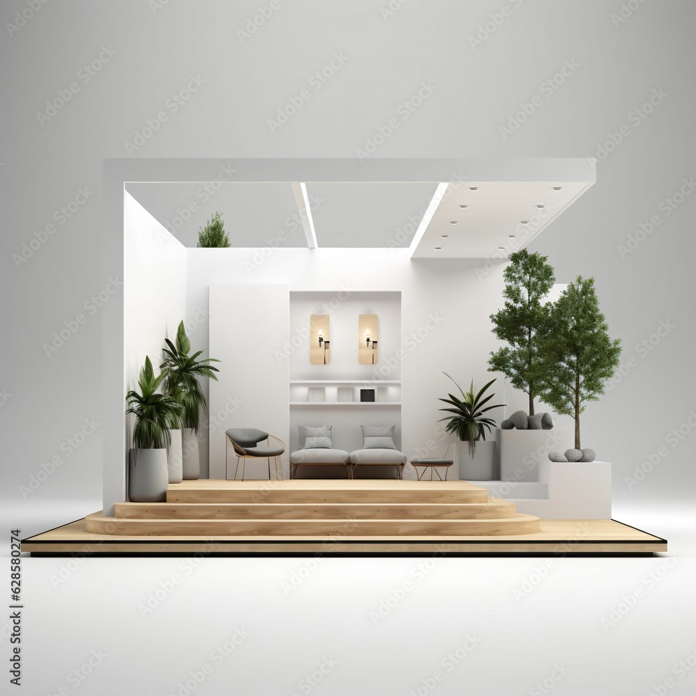 Wall mural ai generated illustration of a modern living room, with light grey walls and wooden floors