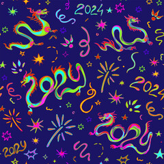 Seamless pattern of 2024 chinese new year - 628580226