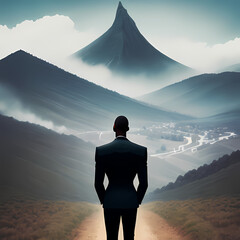 silhouette of a person in the mountains