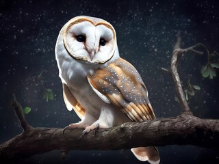 AI generated illustration of A beautiful owl perched on a tree branch