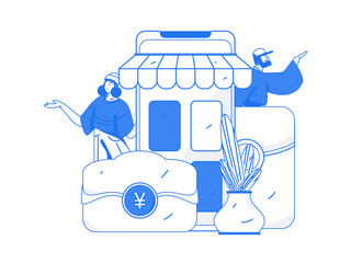 Holiday Shopping E-Commerce Online Shopping People Flat Vector Concept Operation Hand Drawn Illustration
