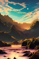 sunset in mountains
