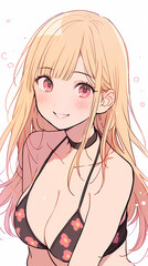 Hand drawn cartoon anime beautiful cute swimsuit girl illustration
