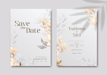 Fototapeta na wymiar elegant wedding invitation template with flower watercolor premium vector 