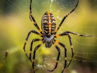 AI generated illustration of a spider in its intricate web