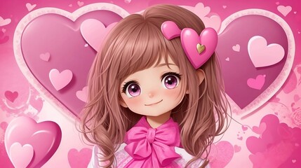 Obraz na płótnie Canvas cute girl with heart background