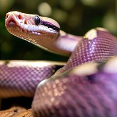 Fototapeta premium Exploring the Radiant Hues of the Purple Shimmering Snake Up Close