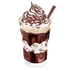 Realistic Watercolor Illustration Of Iced Mocha