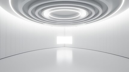 Obraz premium white grey 3D empty circle room with circle line white Ai Generated