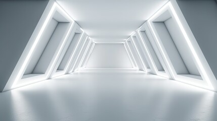 Obraz premium white grey 3D empty circle room with circle line white Ai Generated