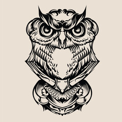 Fototapeta premium owl head vintage illustration
