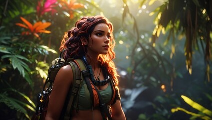 A female adventure in the jungle created with generative ai