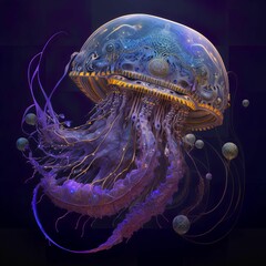 AI generated illustration of a jellyfish gracefully gliding through a tranquil body of water