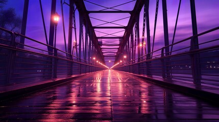 AI generated illustration of an illuminated bridge crossing a tranquil body of water