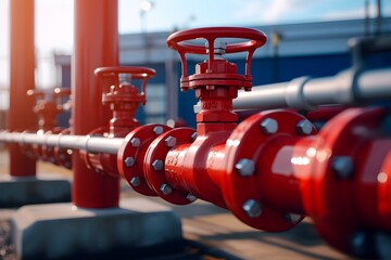 Valve in an industrial pipeline or large diameter gas pipeline, outdoor lines in a manufacturing plant. Ai generative - obrazy, fototapety, plakaty