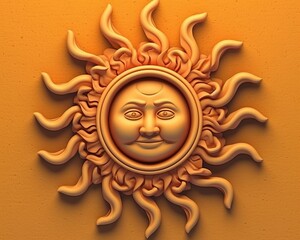 3d rendering of a sun face on an orange background