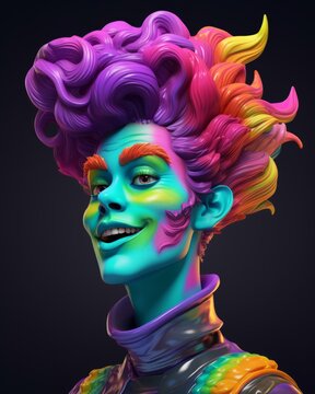 3d rendering of a woman with colorful hair