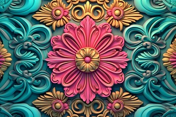 Fototapeta na wymiar 3d rendering of an ornate floral pattern on a wall