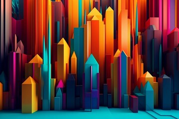 AI generated illustration of a range of vibrant colors and unique architectural shapes