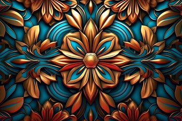 Fototapeta na wymiar 3d rendering of an ornate floral pattern on a dark blue background
