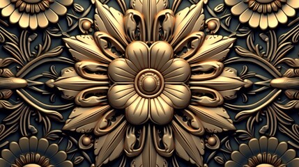 3d rendering of an ornate gold flower on a black background