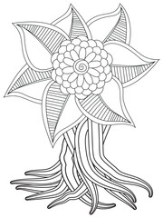 Flowers bouquet coloring book page. Isolated on white background. Doodle drawing anti-stress coloring books page for adults or children. Flat Vector Illustration