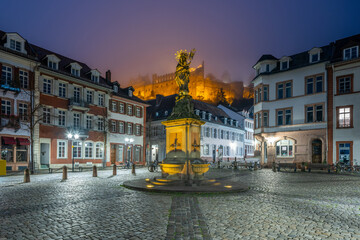 Heidelberg Kornmarkt square at night, Baden-Württemberg, Germany