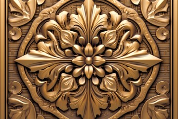 3d rendering of an ornate gold wall panel
