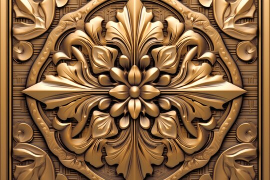 3d rendering of an ornate gold wall panel