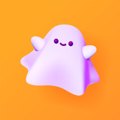 Cute flying ghost 3D render vector.