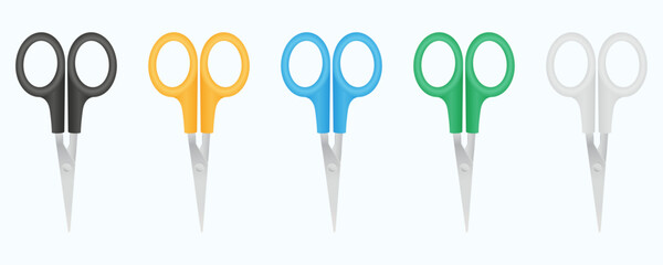 Set of colored scissors isolated on a white background.