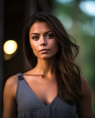 a beautiful young woman in a gray tank top